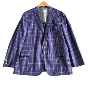 Loro Piana Men's Sz 46R Blue Plaid Wool Sport Coat Blazer Fabric Two-Button